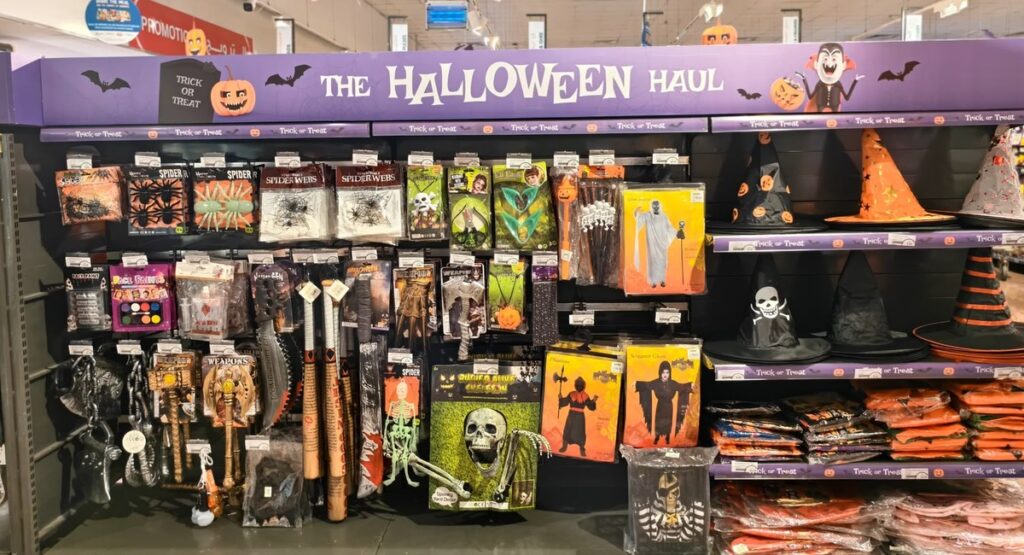 Halloween costumes, hats and decorations on display at Choithrams