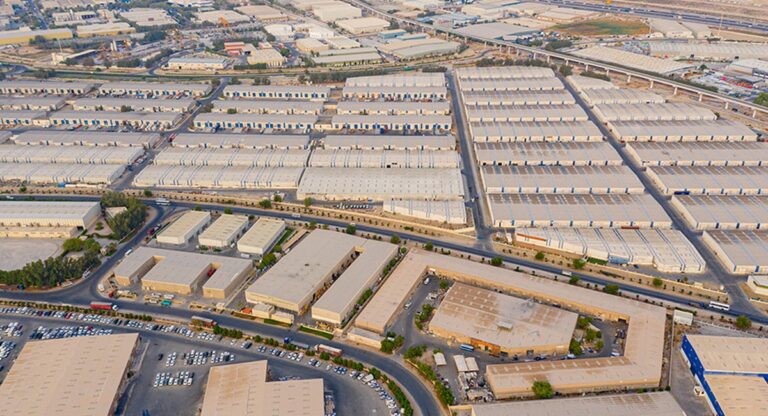 Aerial view of Dubai Investments Park warehouses