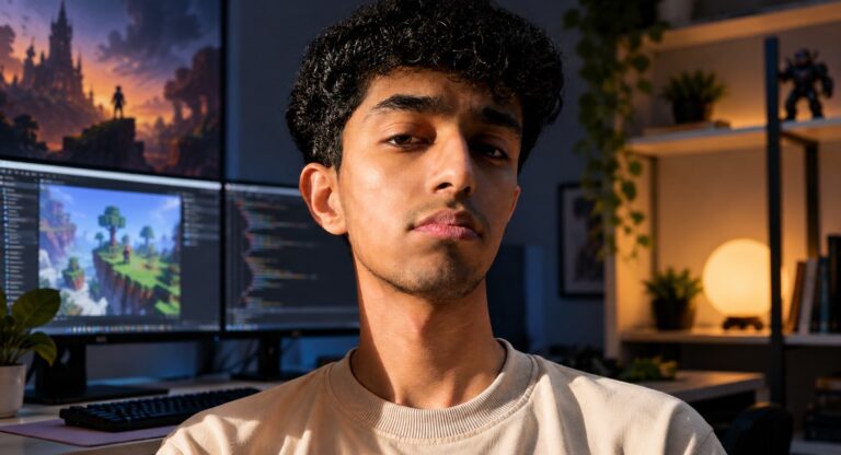 Mohamed Tamer, the 15-year-old founder of Topvon AI, at his desk