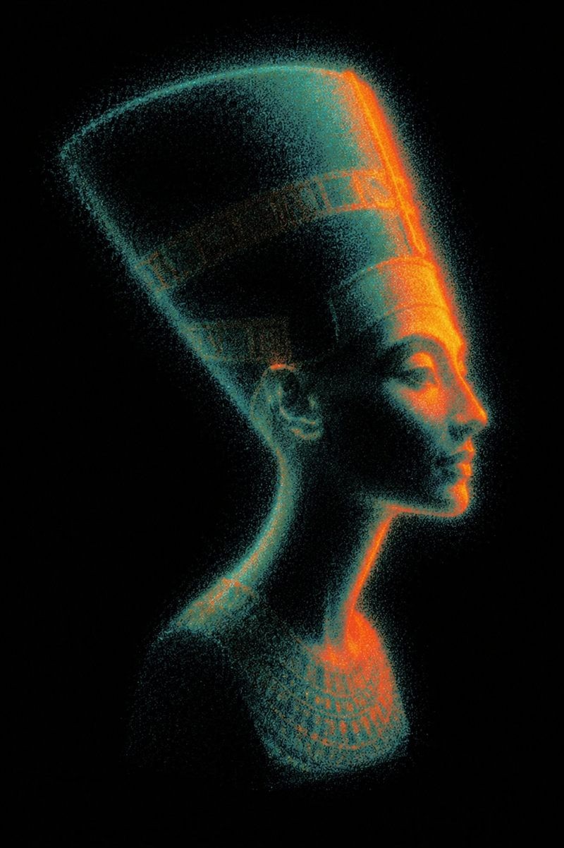 Nefertiti rendered in glowing particles, the Egypt AI Film Award artwork