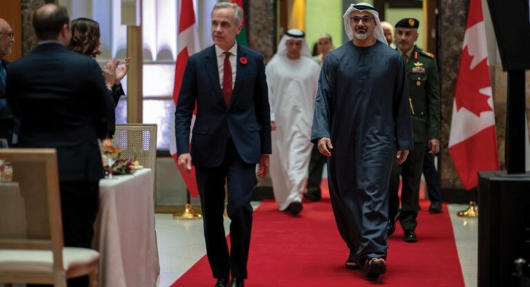 Sheikh Khaled bin Mohamed bin Zayed Al Nahyan and Mark Carney during the Abu Dhabi Crown Prince visit to Ottawa