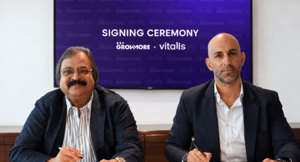 Dr. Sindhu Bhaskar of EST Group and Mehdi Bouchenak of Vitalls signing the seed investment agreement in Abu Dhabi