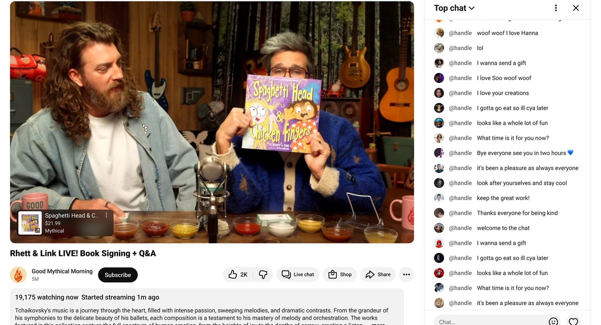 A product tag in a YouTube livestream showing a book for sale