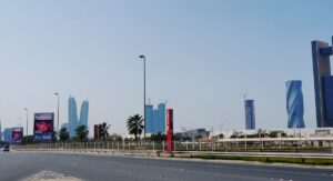 Manama skyline with the Bahrain World Trade Center and Harbour Towers in Bahrain